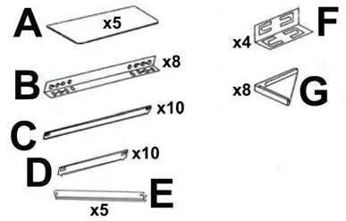 Parts list for the racking unit
