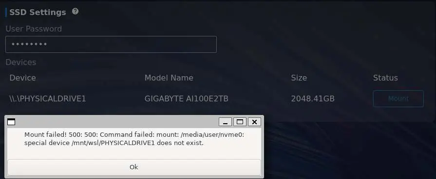 SSD Settings interface