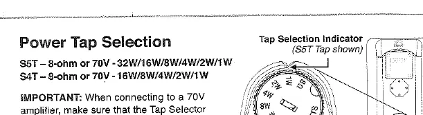 Tap Selector settings for S4T and S5T models.