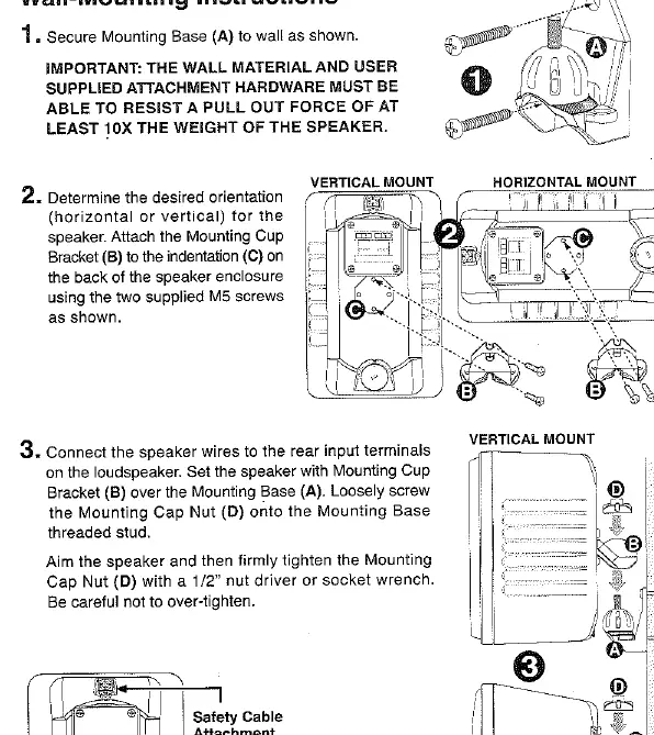 Wall-mounting procedure and safety cable attachment