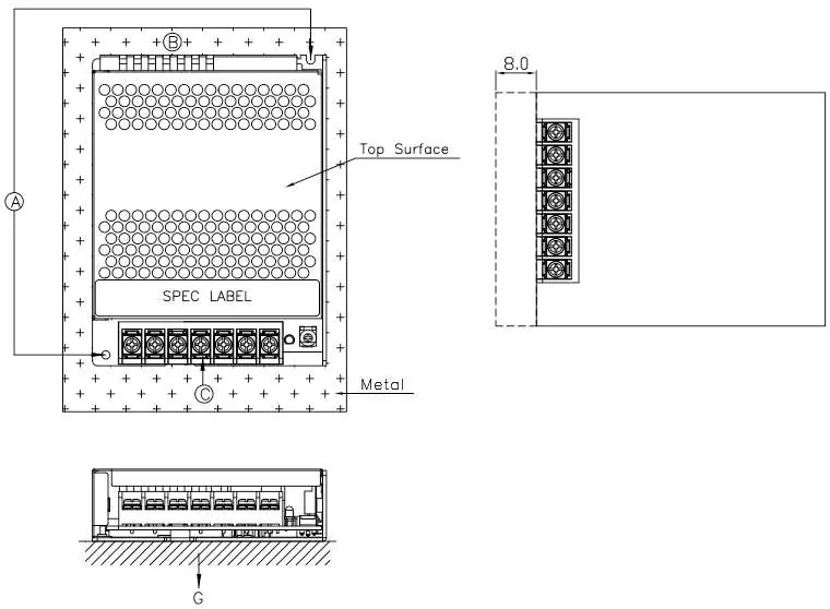 Mounting hole locations and assembly reference