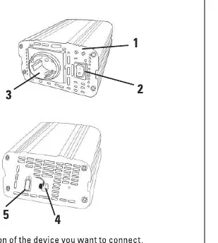 Diagram of the Hama Safety 150W Car Power Inverter showing front and rear controls.