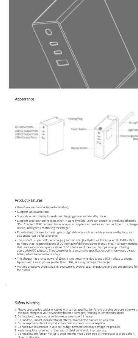 Charger appearance and touch button location