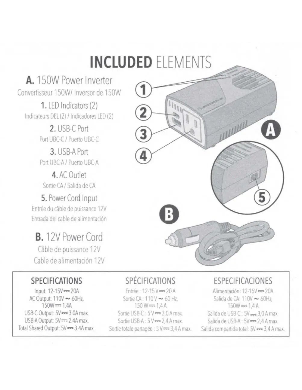 Included elements of the Scosche INVERT 150