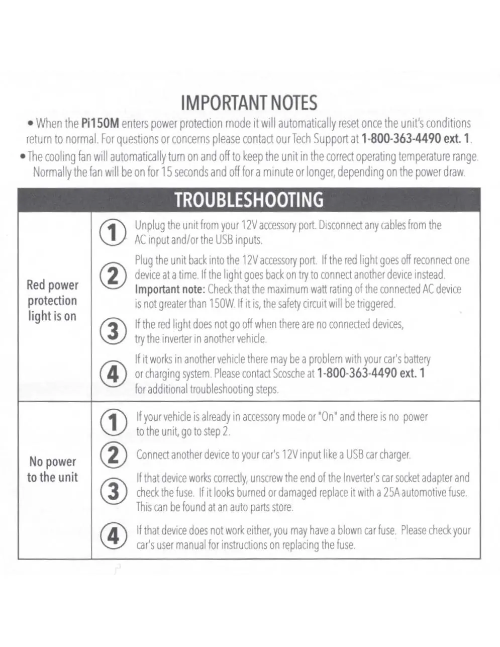 Troubleshooting steps for the Scosche INVERT 150