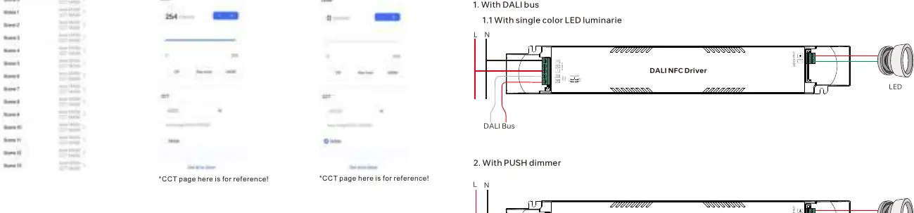 Detailed wiring diagrams for DALI bus and PUSH dimmer