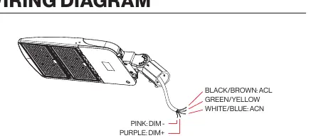 Wiring diagram showing AC and dimming connections.