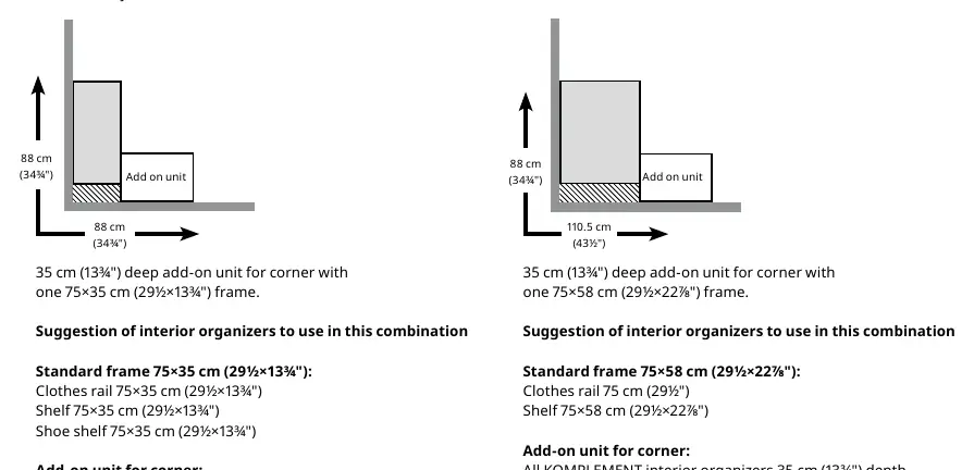 Corner unit combinations