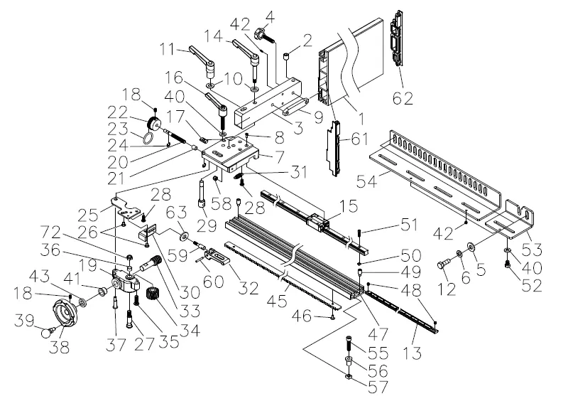 Exploded view of the fence system components