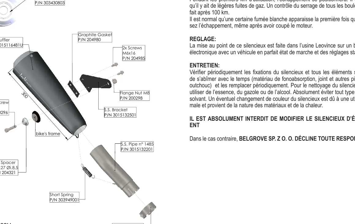 Exploded view of the GP One exhaust components