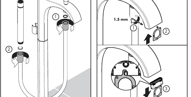 Connecting the handshower hose.