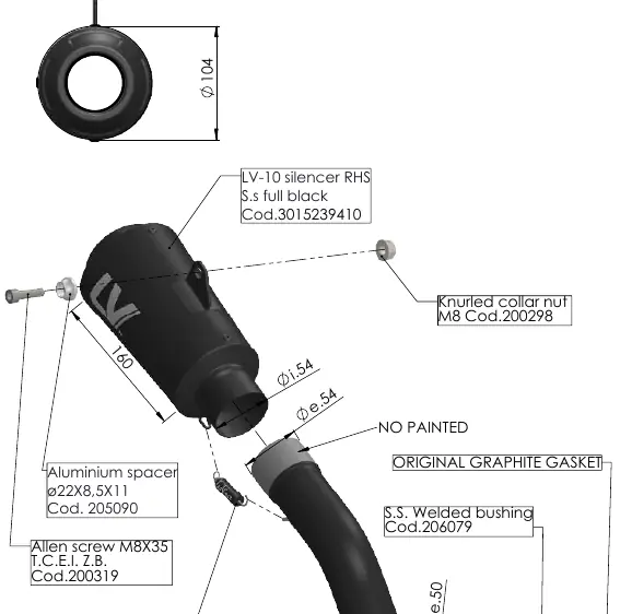 Technical drawing of the LV-10 exhaust assembly