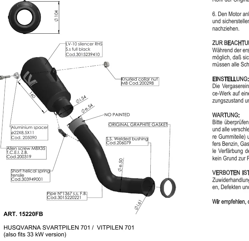 Technical drawing showing the assembly of the LV-10 silencer and components.
