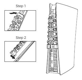 Installation diagram showing how to attach the fan to the PS5 console.