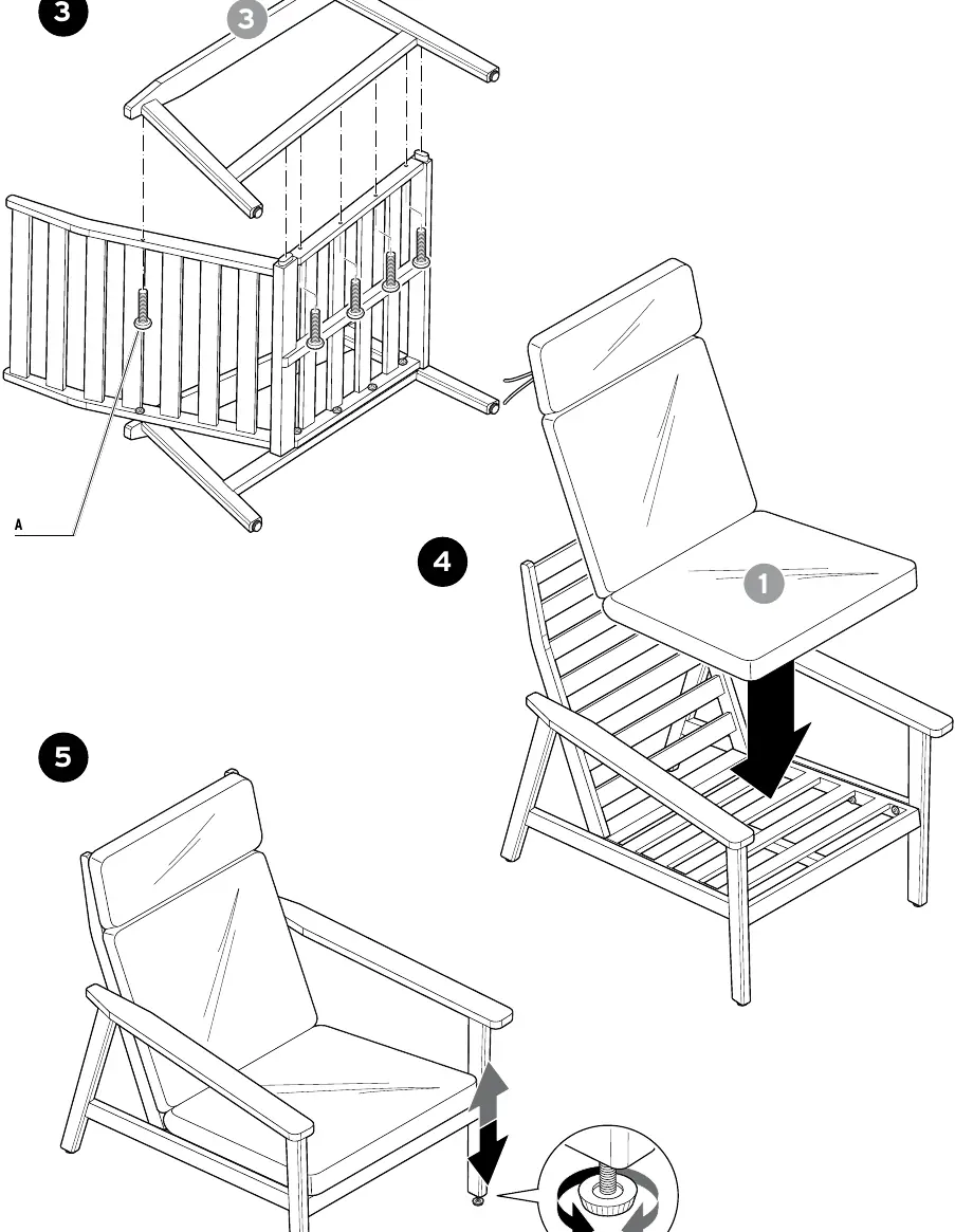 Chair assembly steps 3, 4, and 5