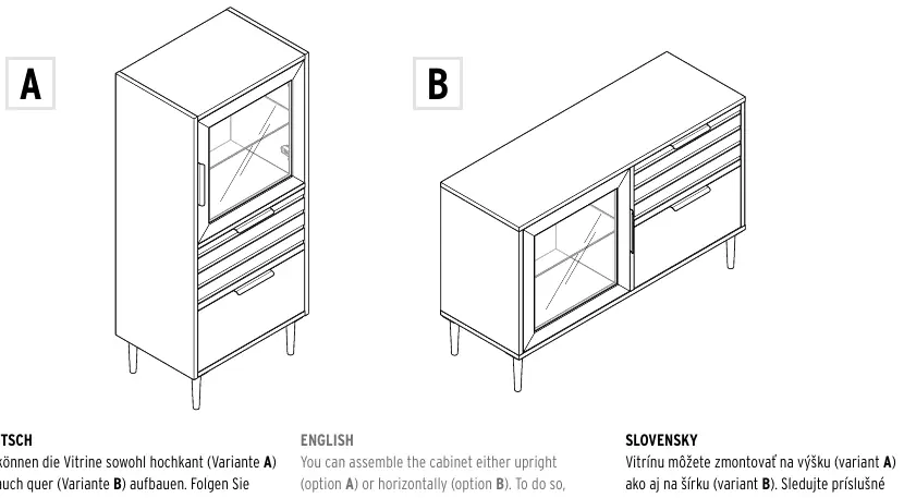 Assembly options: Vertical (A) or Horizontal (B)