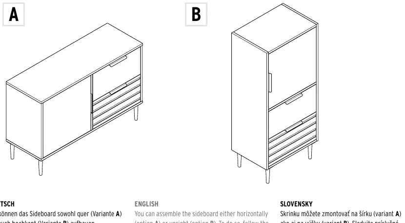 Assembly options: Horizontal (A) and Vertical (B)