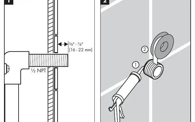 Installation steps 1 and 2: Nipple installation and sealing.