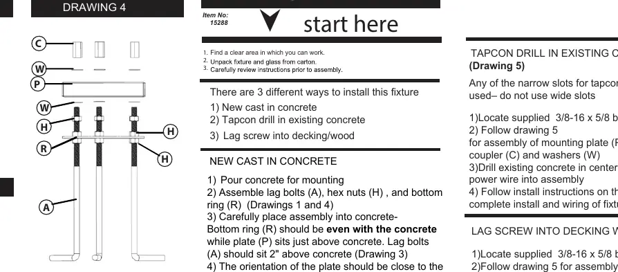 Mounting assembly and concrete installation details