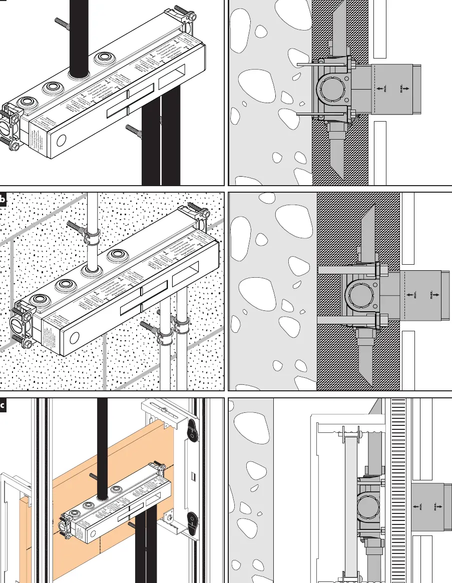 Installation steps 2a, 2b, and 2c