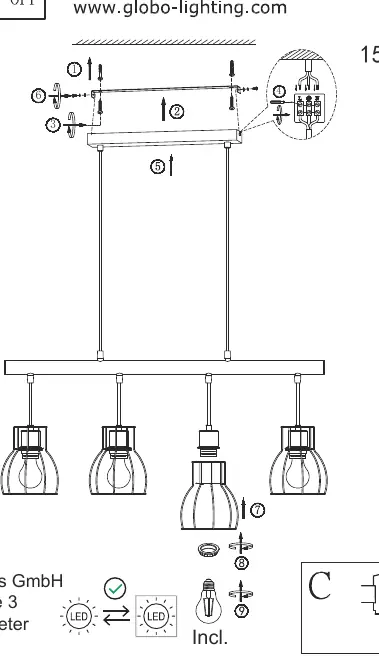 Installation diagram for the pendant light