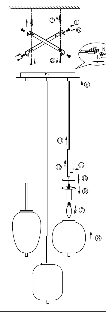 Assembly diagram for the hanging lamp