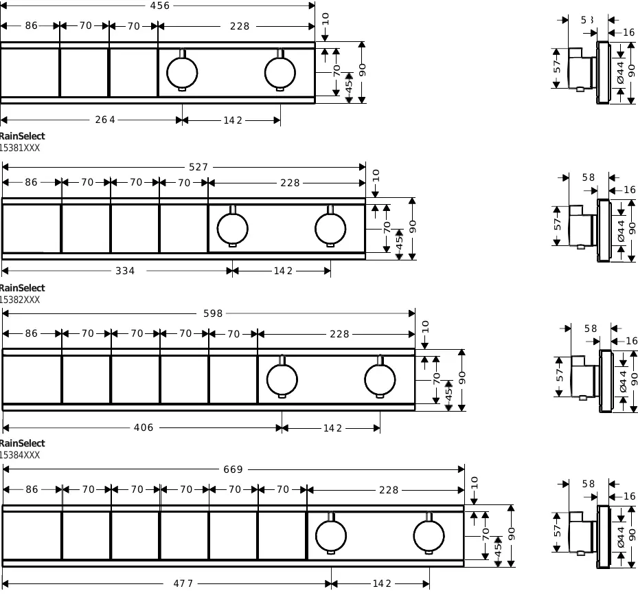 Dimensions of RainSelect models