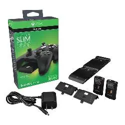 Included components: charging base, power adapter, rechargeable batteries, and battery doors.
