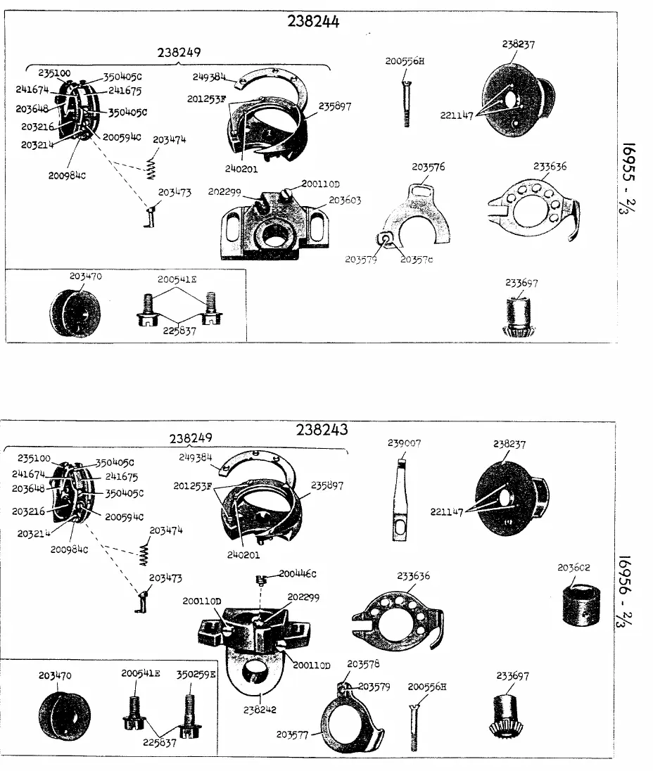 Exploded view of hook and bobbin case (Plate 16955/16956)