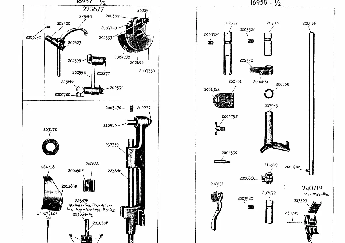 Exploded view of needle bar and presser bar (Plate 16957/16958)