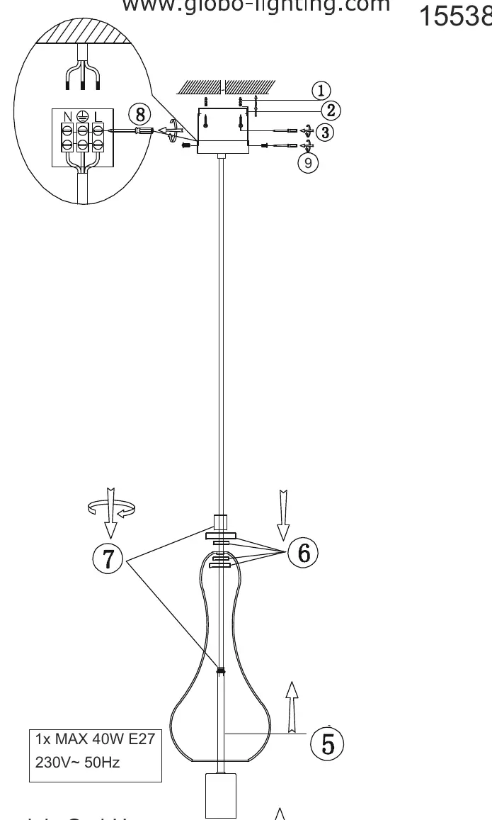 Installation diagram for the 15538H pendant light