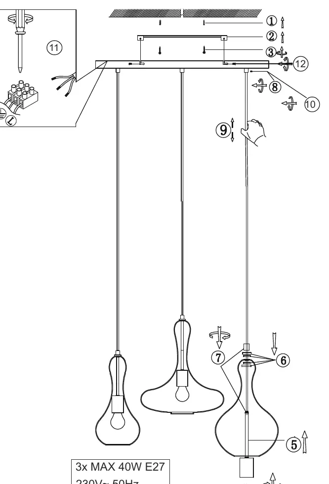 Installation diagram for the 15538H3 pendant light