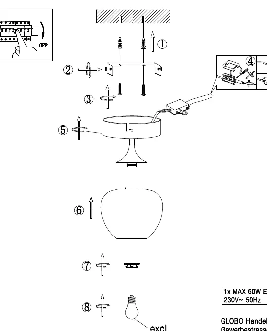 Installation sequence for the ceiling light