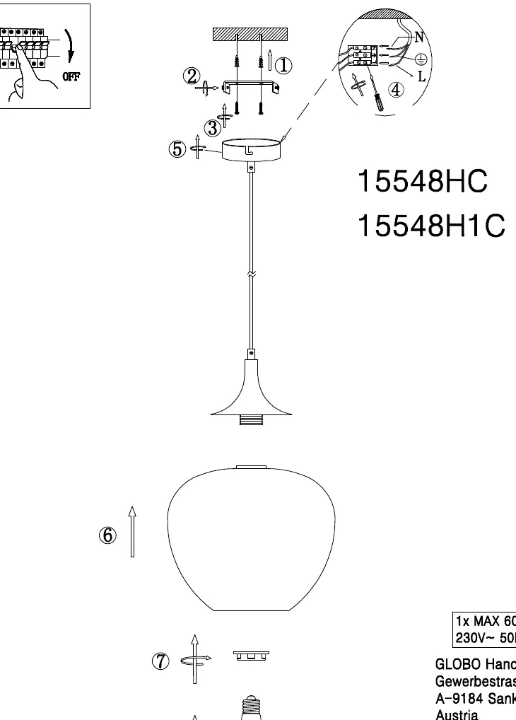 Installation sequence for the pendant light
