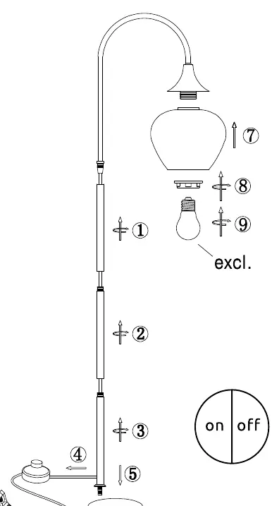 Assembly diagram for the MAXY floor lamp