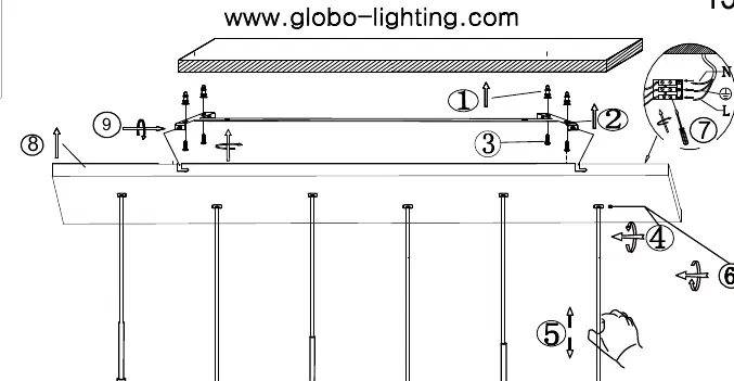 Installation sequence for the hanging light
