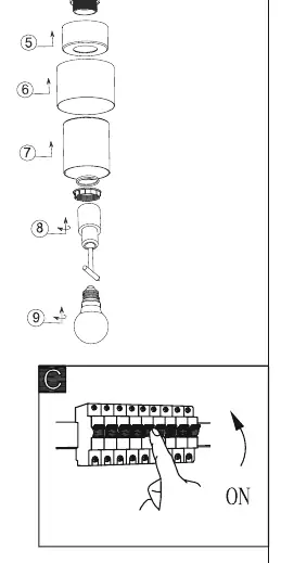 Assembly sequence for the light shade and bulb