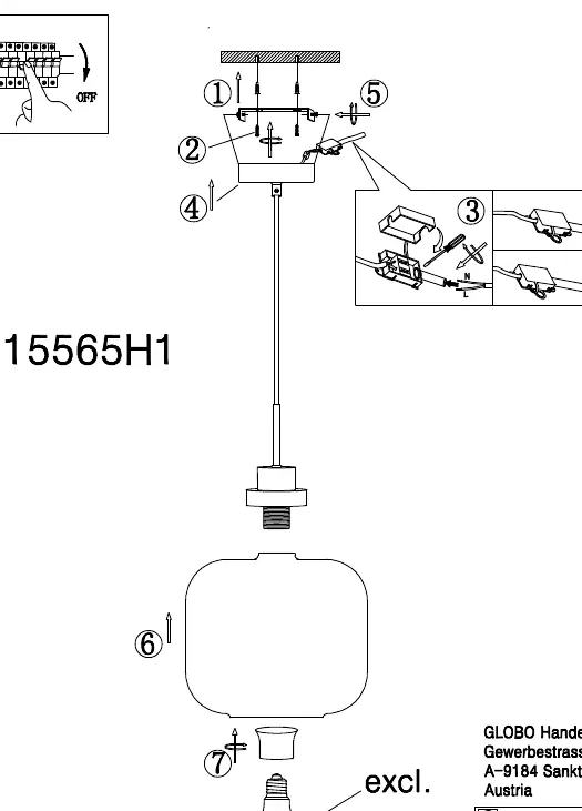 Installation diagram for the Globo 15565H1 pendant light