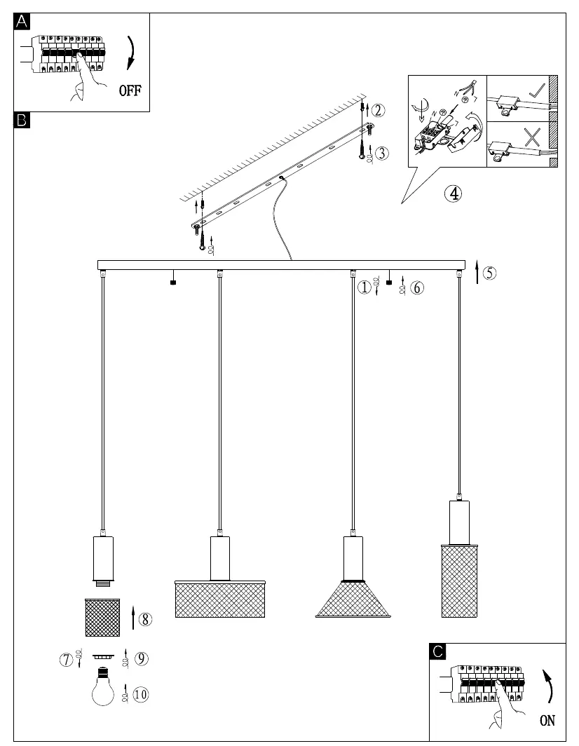 Installation sequence for the pendant light