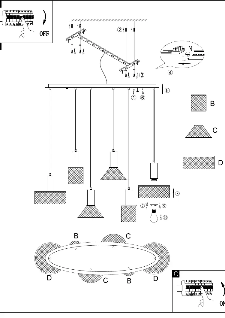 Installation and wiring diagram for the 15648-6H pendant light.