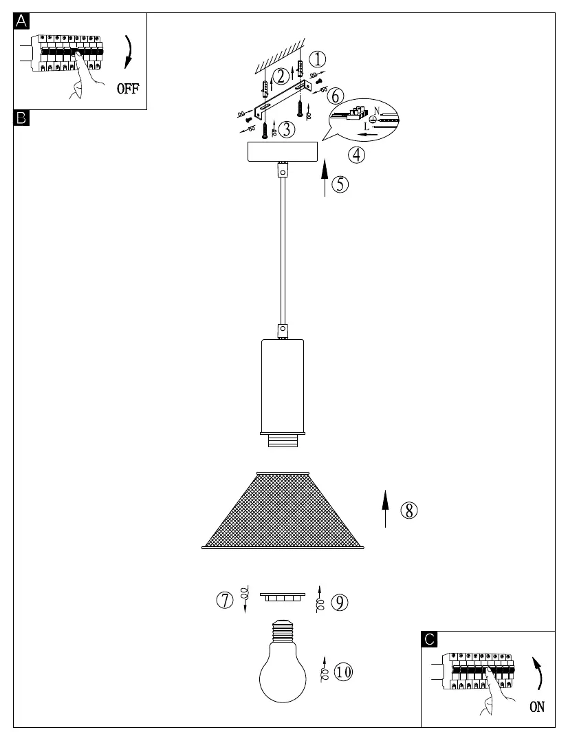 Installation diagram for the pendant light