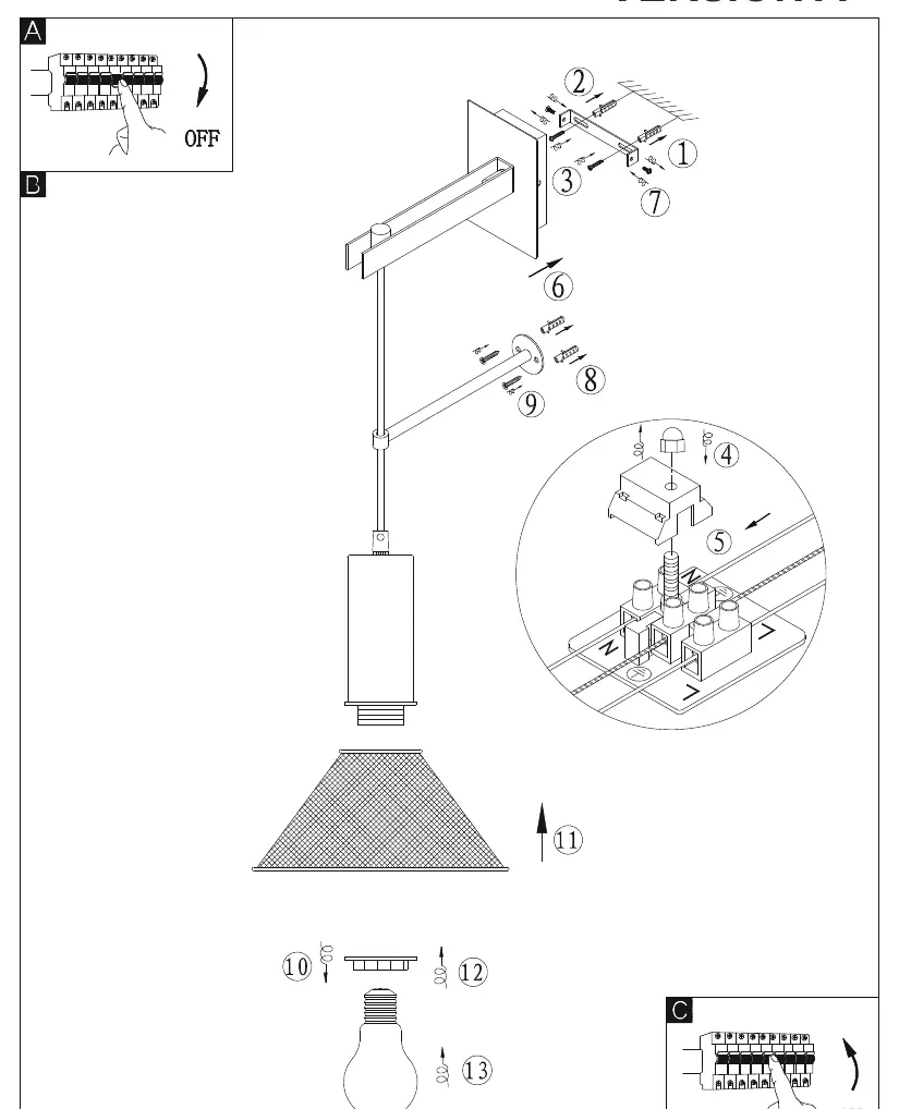 Version A mounting and wiring sequence