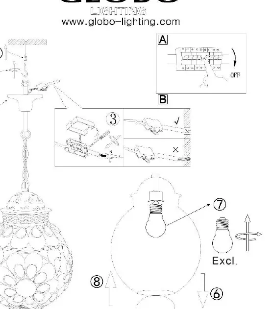 Assembly diagram for the pendant lamp