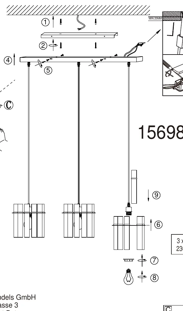 Installation diagram for the pendant lamp