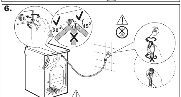 Connecting the water inlet hose to the tap.