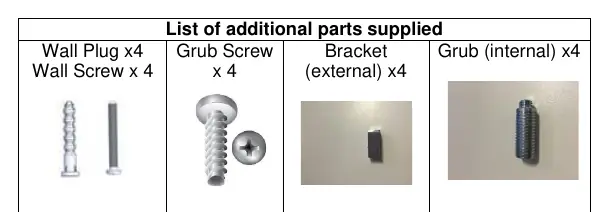 List of additional parts supplied