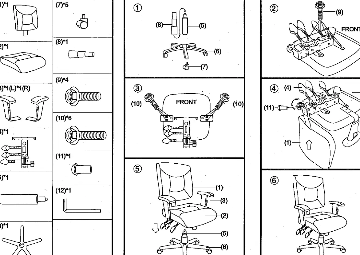 Assembly diagram for the Wayfair 1574-BK-GG chair