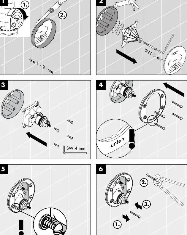 Installation steps for the concealed mixer