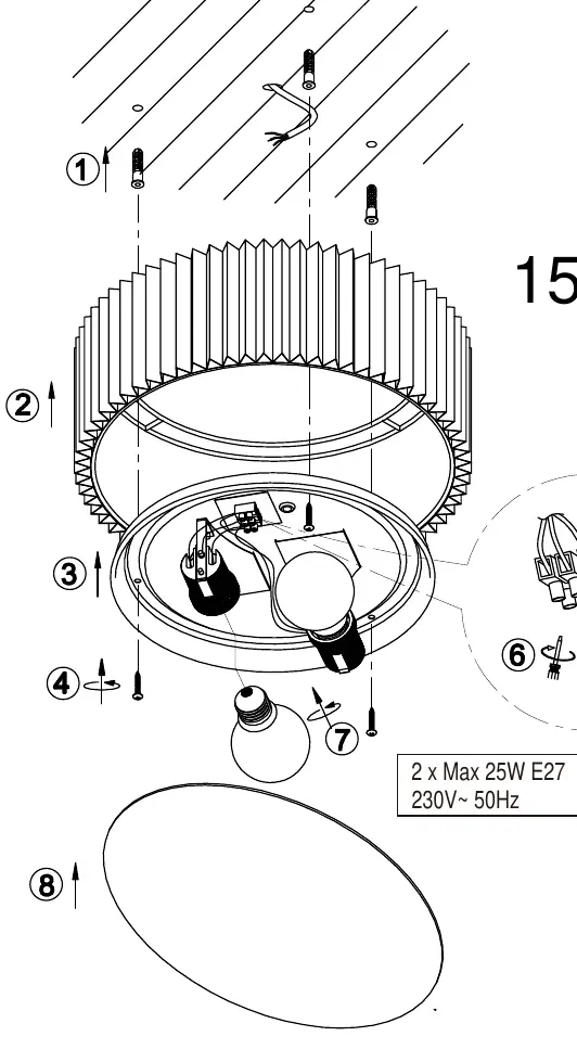 Installation diagram for the 15757D1 ceiling light