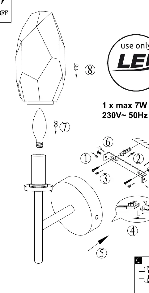 Installation diagram for the GLOBO 15787W wall light